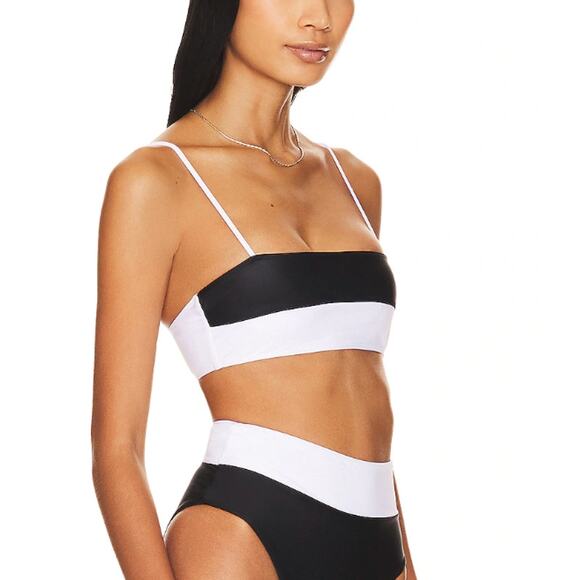 Lovers + Friends Cut Out Bikini Top Black White XS Colorblock West Coast $78 NEW - Picture 2 of 7